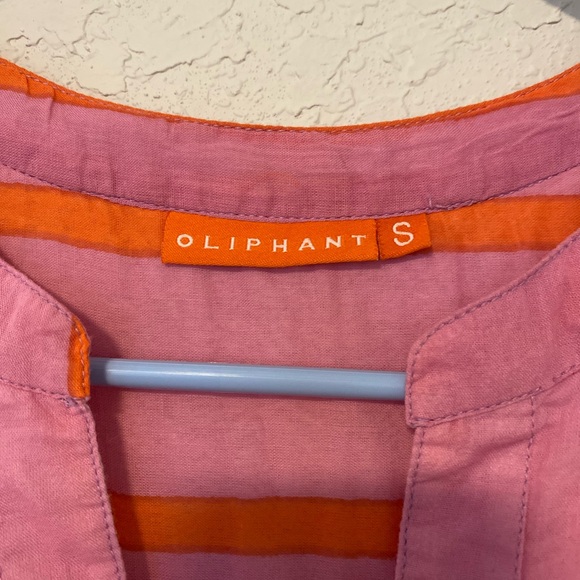 Playful Oliphant Roll Sleeve mini dress in Pink and Orange Stripes, 100% cotton - Picture 4 of 8